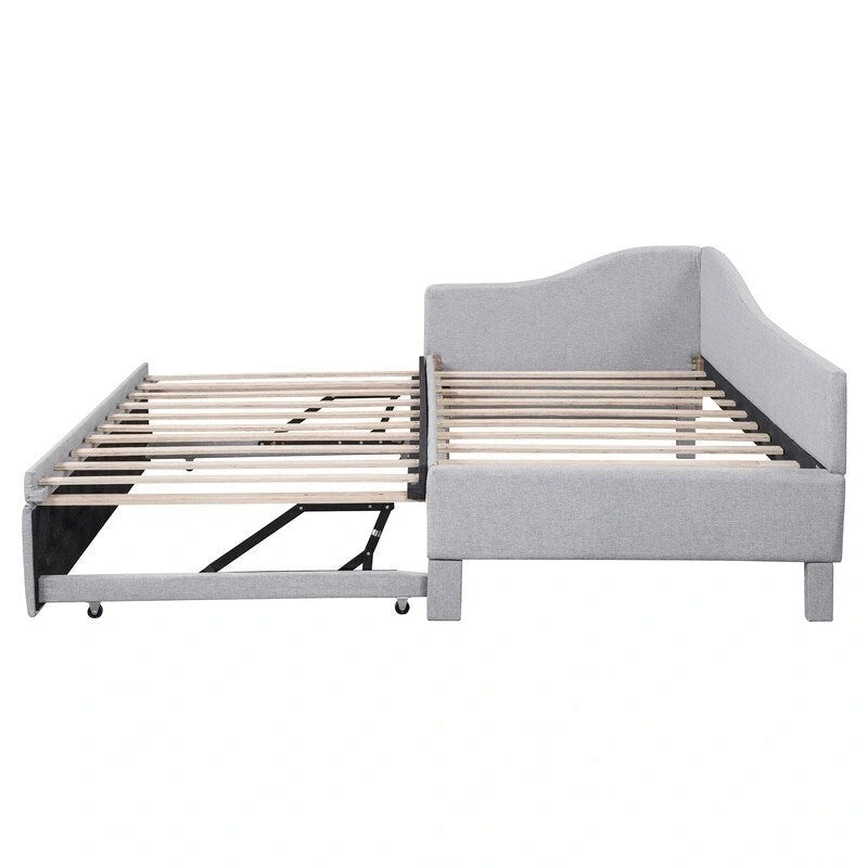 Twin-Size L-Shaped Upholstered Daybed With Pop-Up Trundle