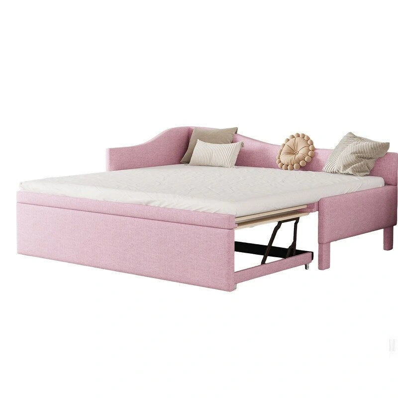 Twin-Size L-Shaped Upholstered Daybed With Pop-Up Trundle