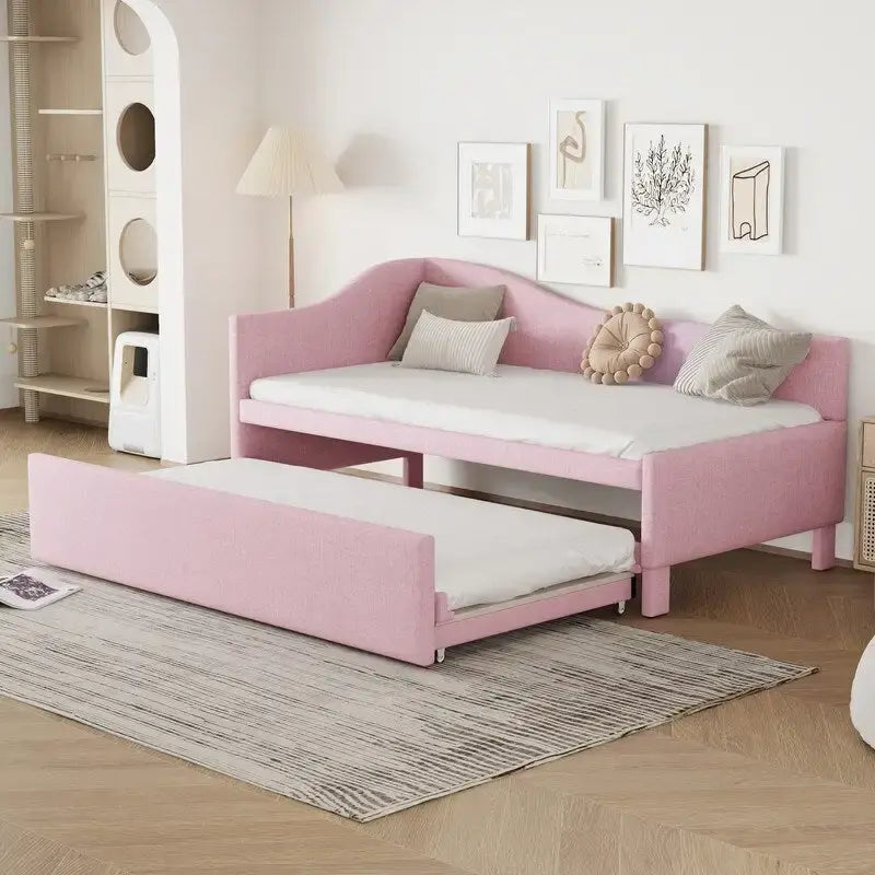 Twin-Size L-Shaped Upholstered Daybed With Pop-Up Trundle
