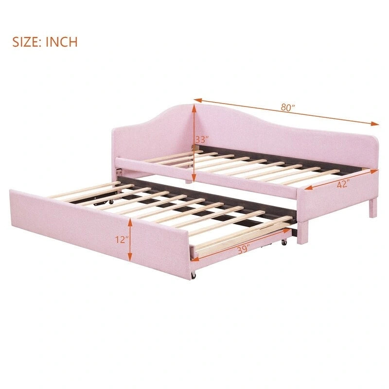 Twin-Size L-Shaped Upholstered Daybed With Pop-Up Trundle