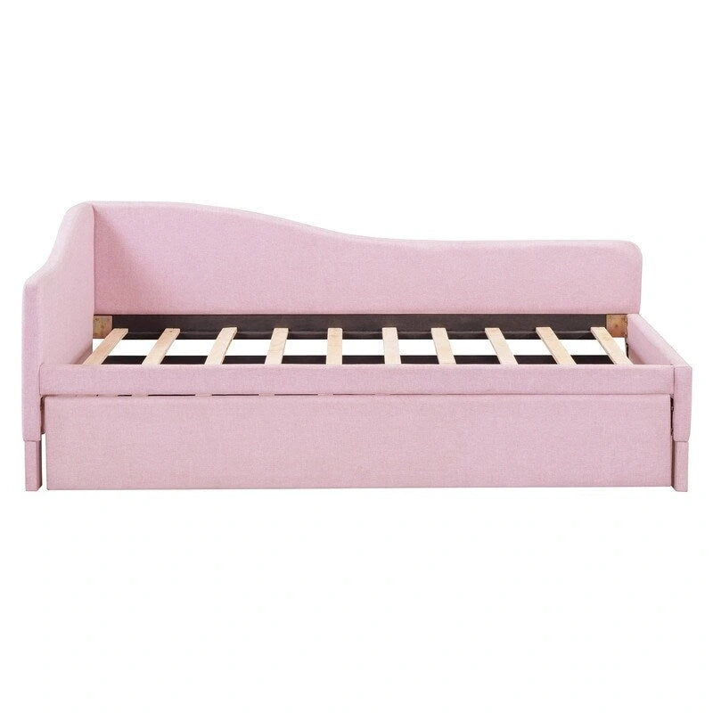 Twin-Size L-Shaped Upholstered Daybed With Pop-Up Trundle