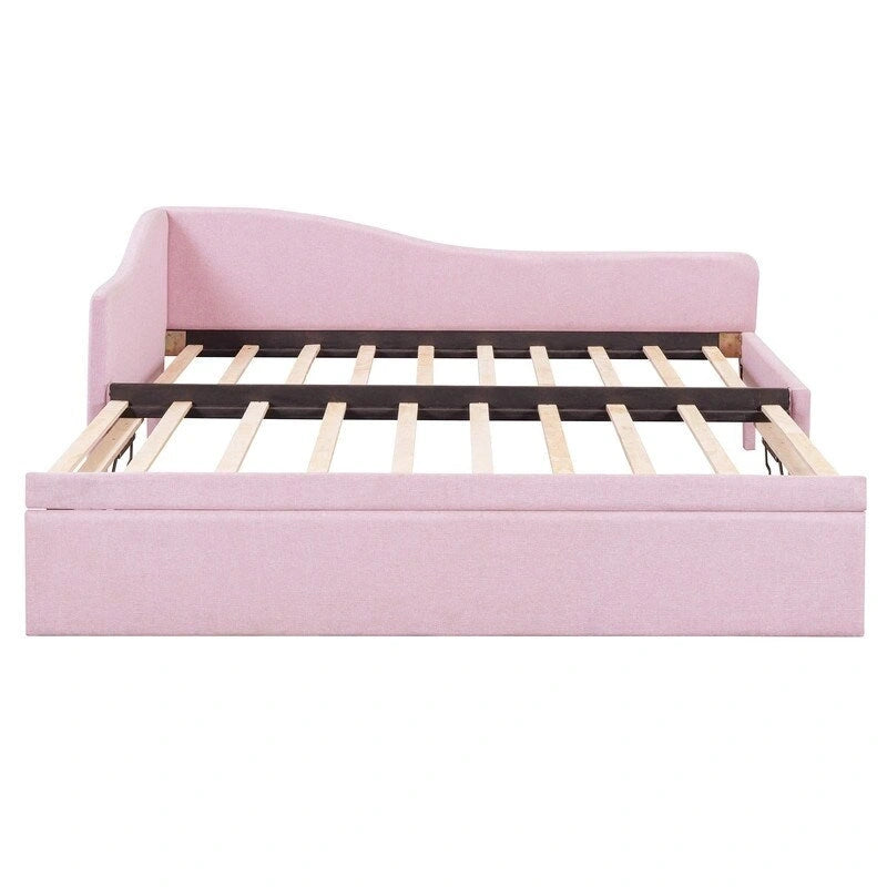 Twin-Size L-Shaped Upholstered Daybed With Pop-Up Trundle