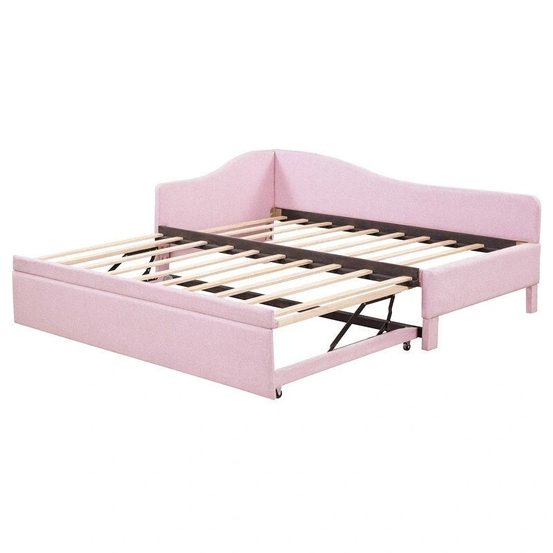 Twin-Size L-Shaped Upholstered Daybed With Pop-Up Trundle