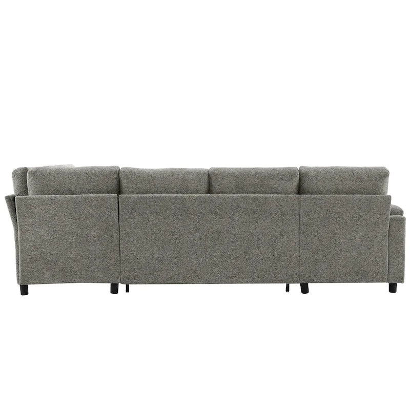 U-shaped Sofa, Chenille Sectional Sofa with 2 Cup Holders and Charging Ports Livingroom Sleeper Recliner Sofa Couch