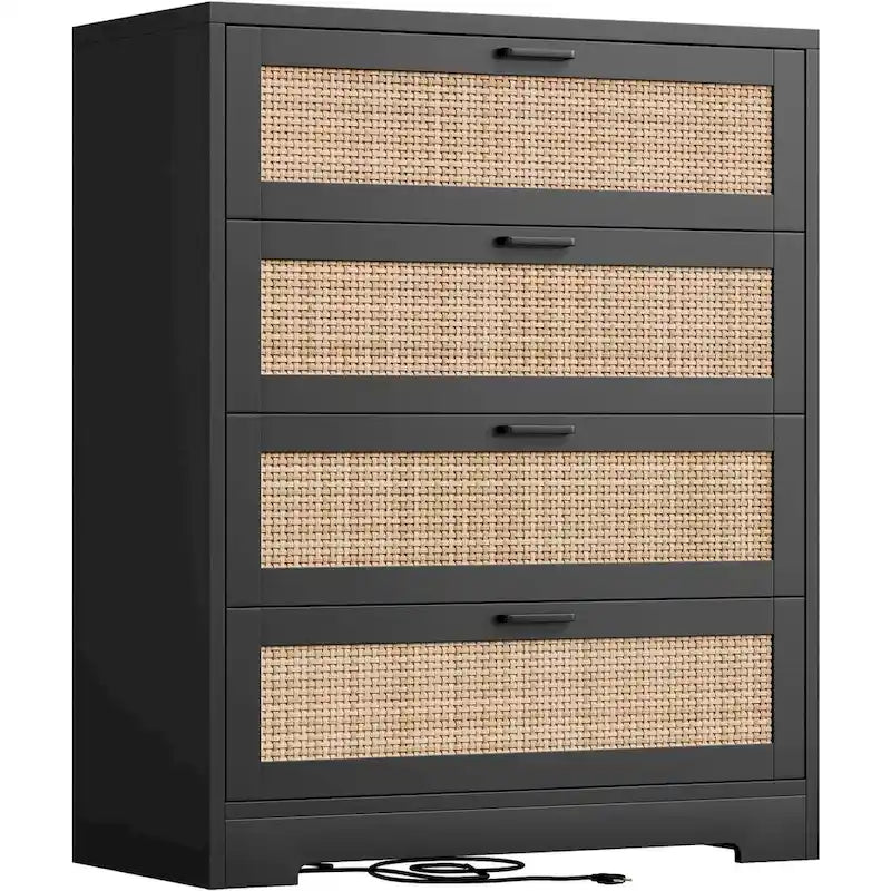 4 Drawer Dresser for Bedroom, Rattan Chest of Dressers