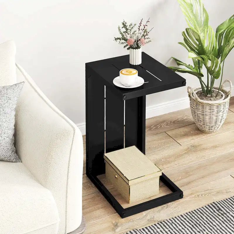 Costway 1/2 PCS C-Shaped End Table with Adjustable Foot Pads 2-In-1