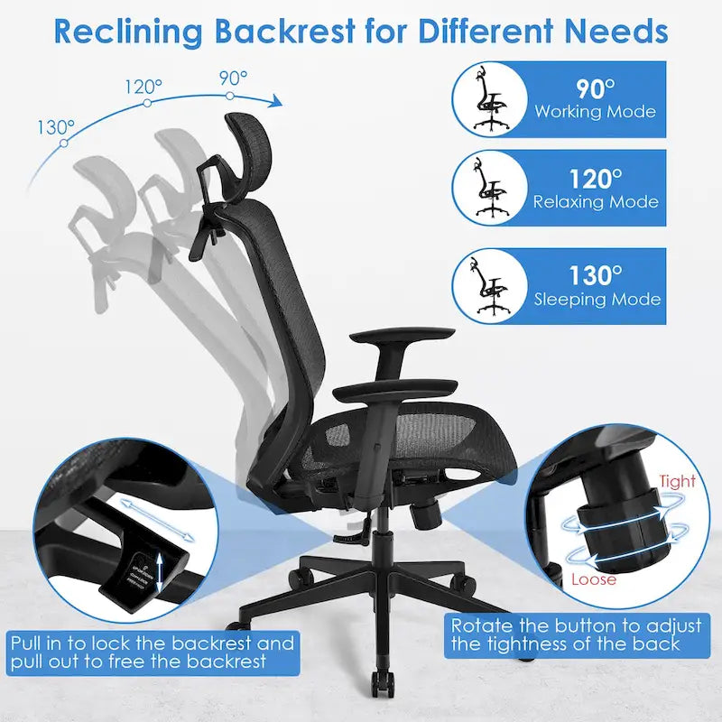 Costway Ergonomic High Back Mesh Office Chair Recliner Task Chair - See Details
