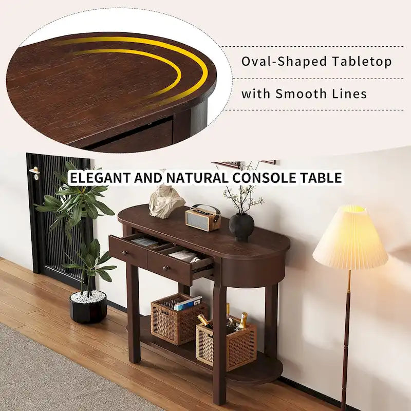 Vintage Console Table, Glossy Sofa Table for Entryway and Living Room