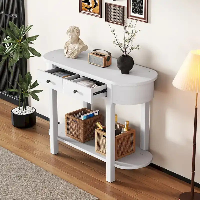 Vintage Console Table, Glossy Sofa Table for Entryway and Living Room