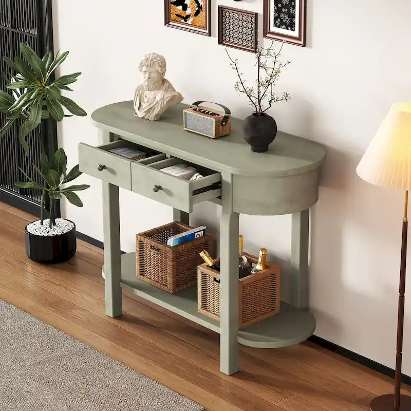 Vintage Console Table, Glossy Sofa Table for Entryway and Living Room