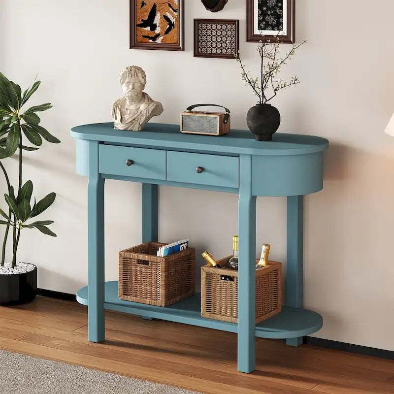 Vintage Console Table, Glossy Sofa Table for Entryway and Living Room