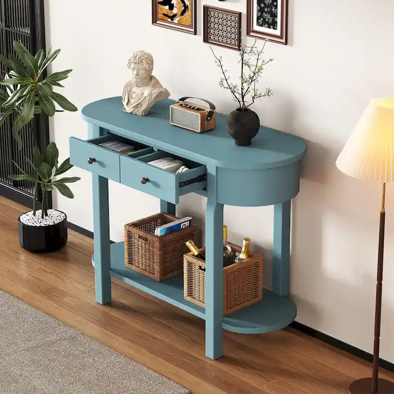 Vintage Console Table, Glossy Sofa Table for Entryway and Living Room