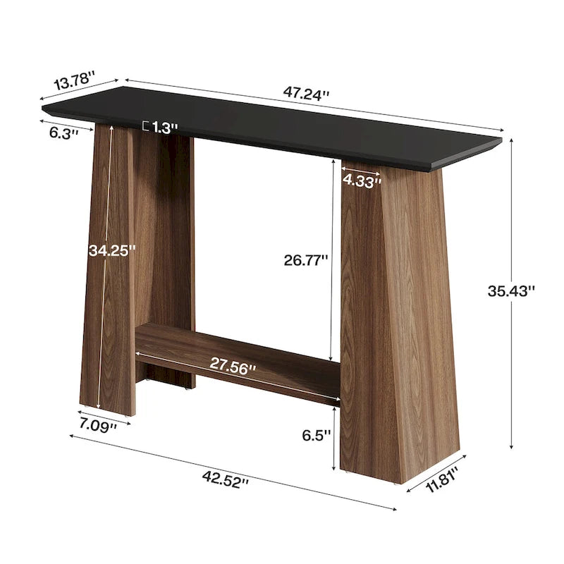 47 Mid-Century Modern Console Sofa Table with Storage for Entryway - 47.24 W x 13.78 D x 35.43 H