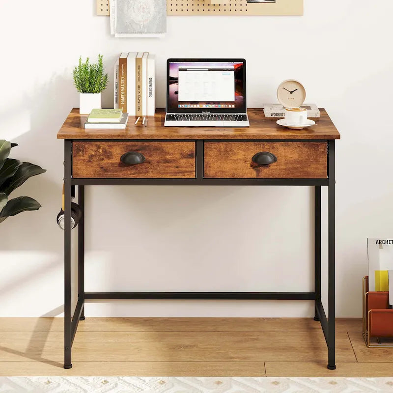 Costway Space Saving Home Computer Desk with 2 Fabric Drawers 4 - See Details