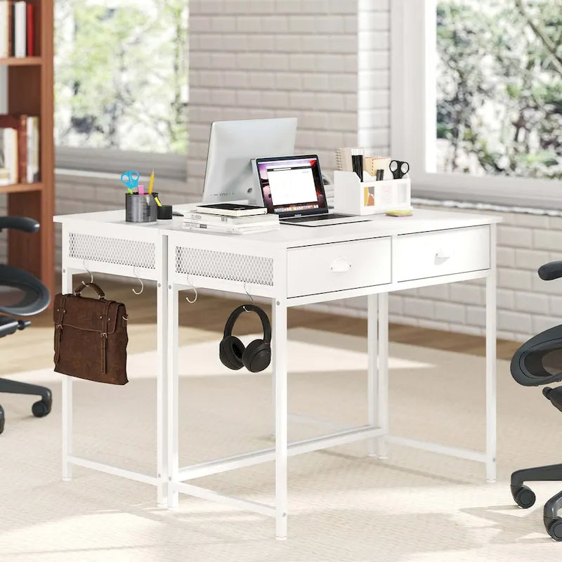 Costway Space Saving Home Computer Desk with 2 Fabric Drawers 4 - See Details