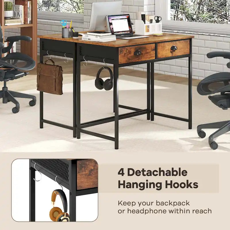 Costway Space Saving Home Computer Desk with 2 Fabric Drawers 4 - See Details