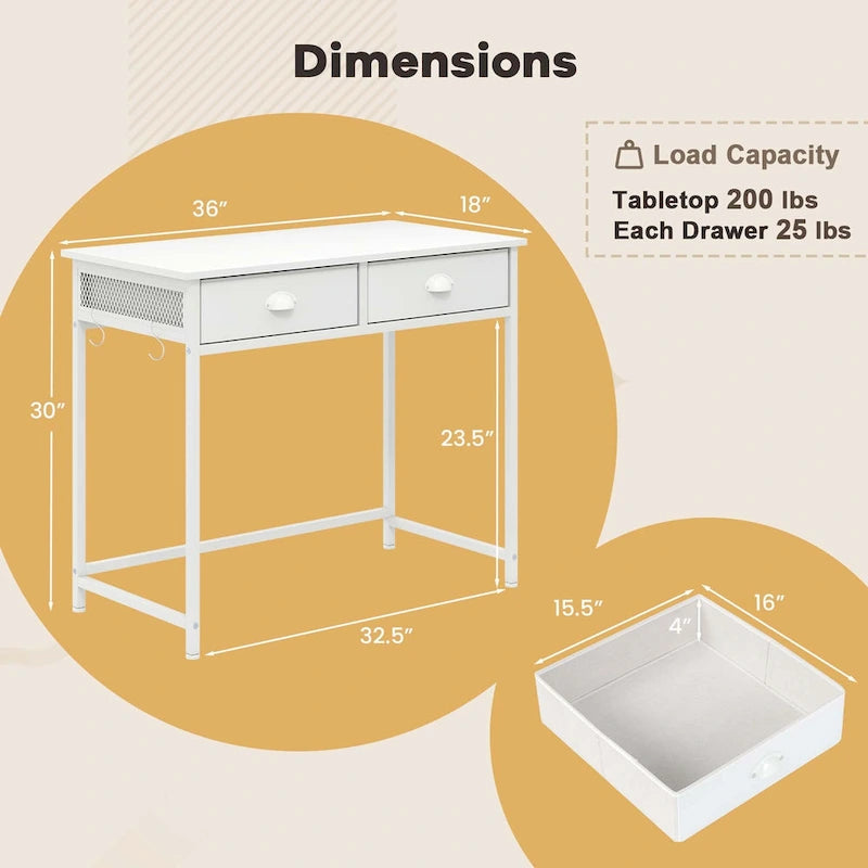 Costway Space Saving Home Computer Desk with 2 Fabric Drawers 4 - See Details