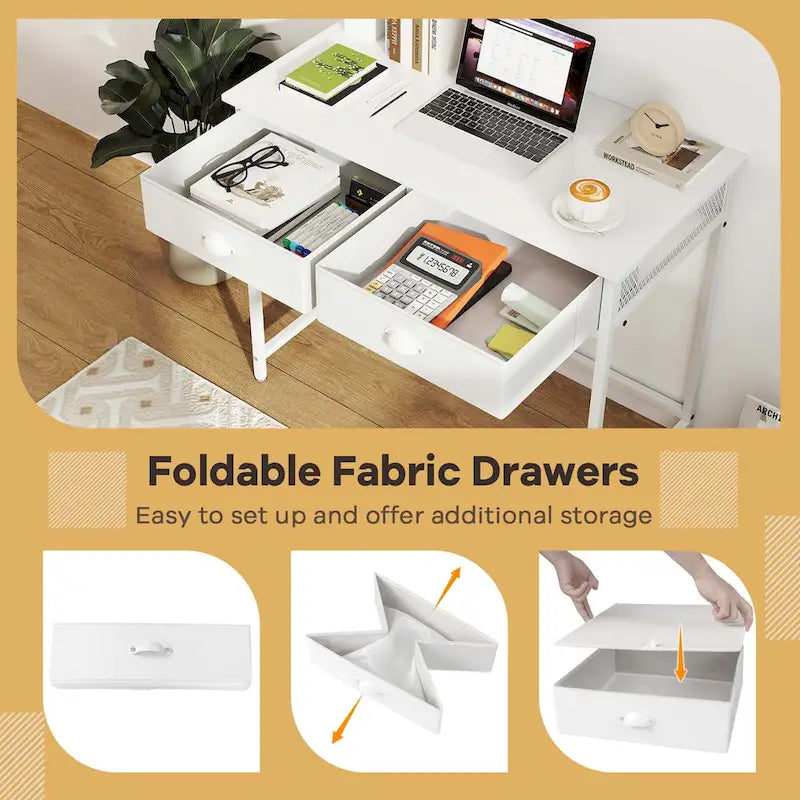 Costway Space Saving Home Computer Desk with 2 Fabric Drawers 4 - See Details