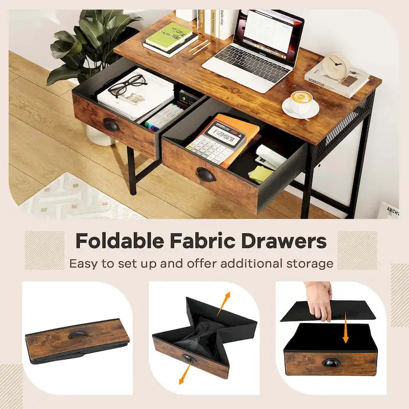 Costway Space Saving Home Computer Desk with 2 Fabric Drawers 4 - See Details
