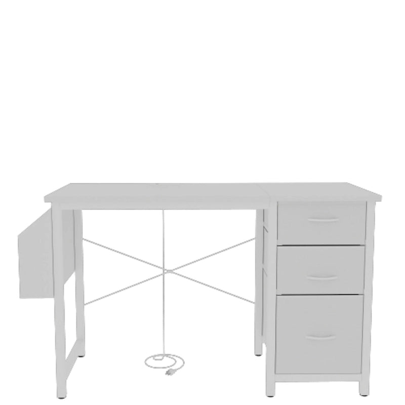 47 Office Desk, Modern Reversible Study Writing Desk Workstation With Hutch, 3 Drawers, Power Outlets And Side Pockets