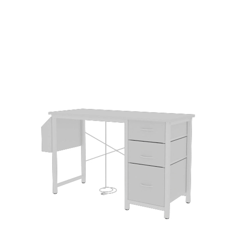 47 Office Desk, Modern Reversible Study Writing Desk Workstation With Hutch, 3 Drawers, Power Outlets And Side Pockets