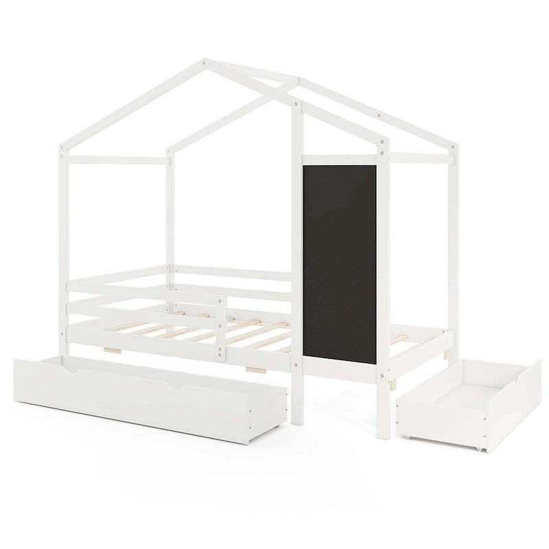 Costway Twin House Bed with 2 Storage Drawers Solid Wood Platform Bed