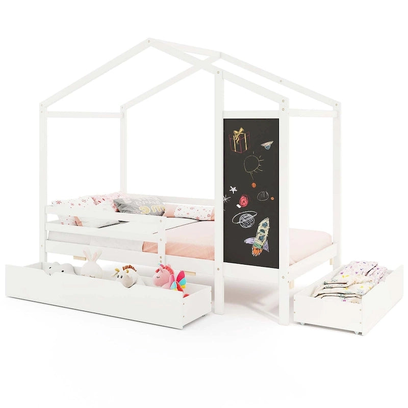 Costway Twin House Bed with 2 Storage Drawers Solid Wood Platform Bed