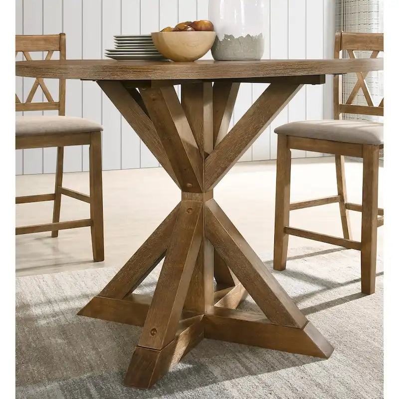 Counter Height Dining Table Set, 5 Piece Round Kitchen Dining Table Set with Round Table and 4 Upholstered Dining Chairs