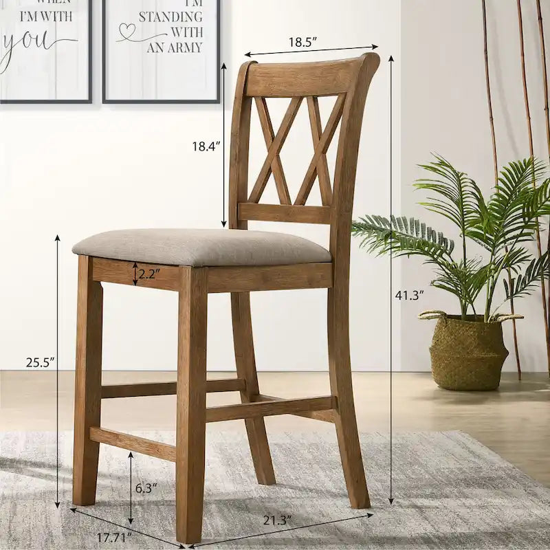 Counter Height Dining Table Set, 5 Piece Round Kitchen Dining Table Set with Round Table and 4 Upholstered Dining Chairs