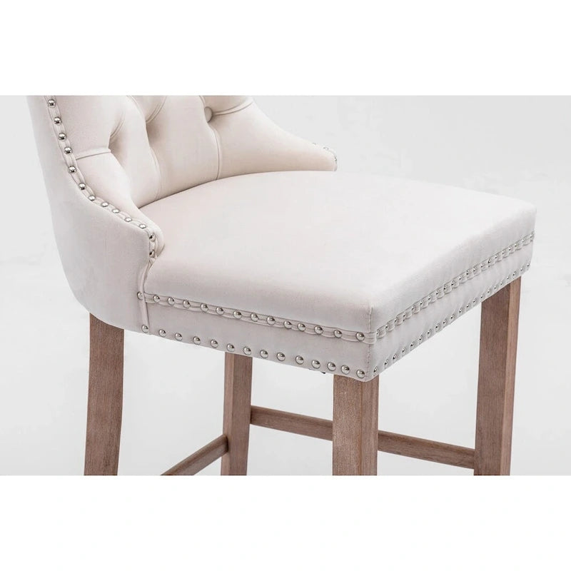 Counter Height Bar Chairs Set of 2, Upholstered Kitchen Island Chairs with Wooden Legs, Dining Room Chairs with Wingback