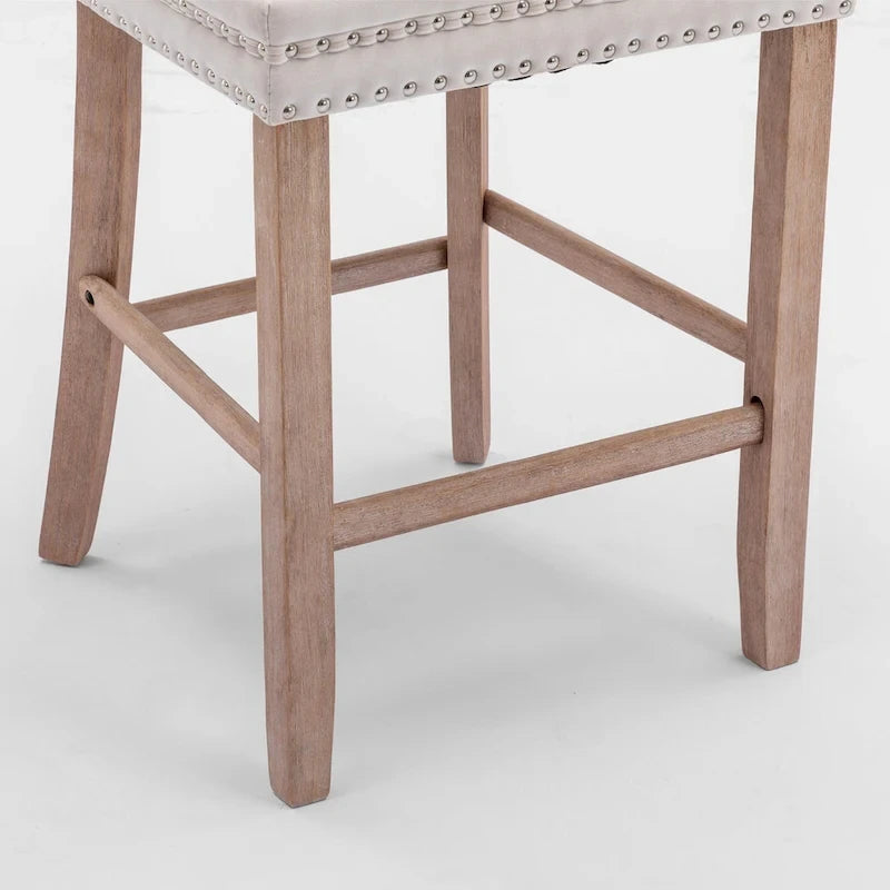 Counter Height Bar Chairs Set of 2, Upholstered Kitchen Island Chairs with Wooden Legs, Dining Room Chairs with Wingback