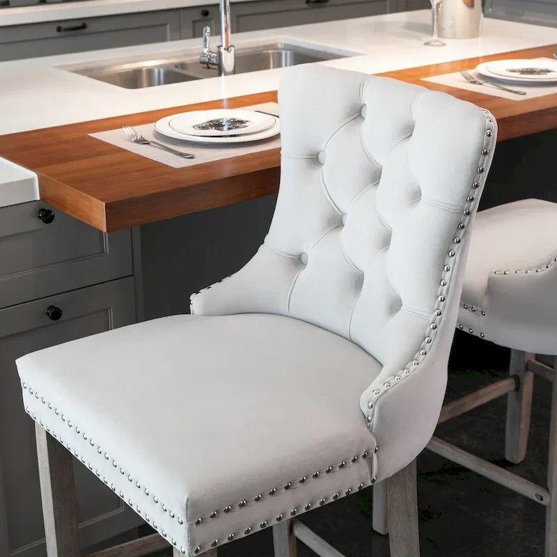 Counter Height Bar Chairs Set of 2, Upholstered Kitchen Island Chairs with Wooden Legs, Dining Room Chairs with Wingback