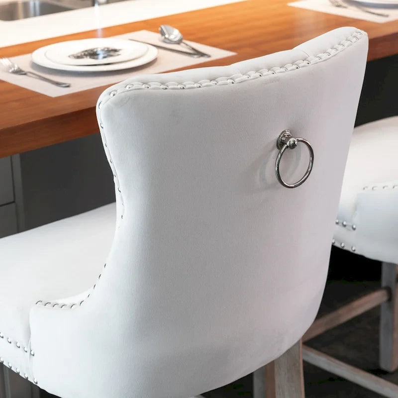 Counter Height Bar Chairs Set of 2, Upholstered Kitchen Island Chairs with Wooden Legs, Dining Room Chairs with Wingback
