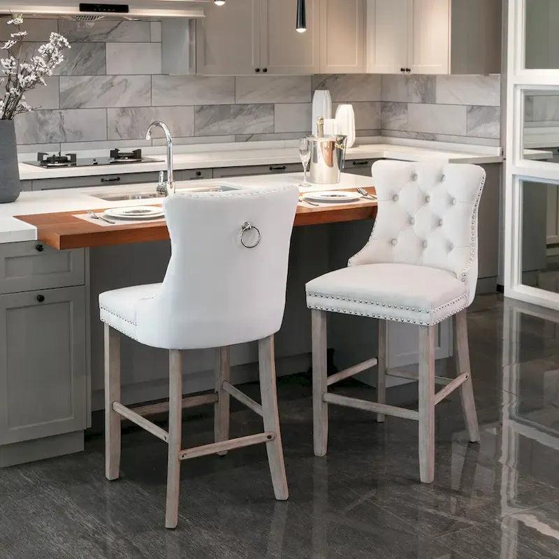 Counter Height Bar Chairs Set of 2, Upholstered Kitchen Island Chairs with Wooden Legs, Dining Room Chairs with Wingback