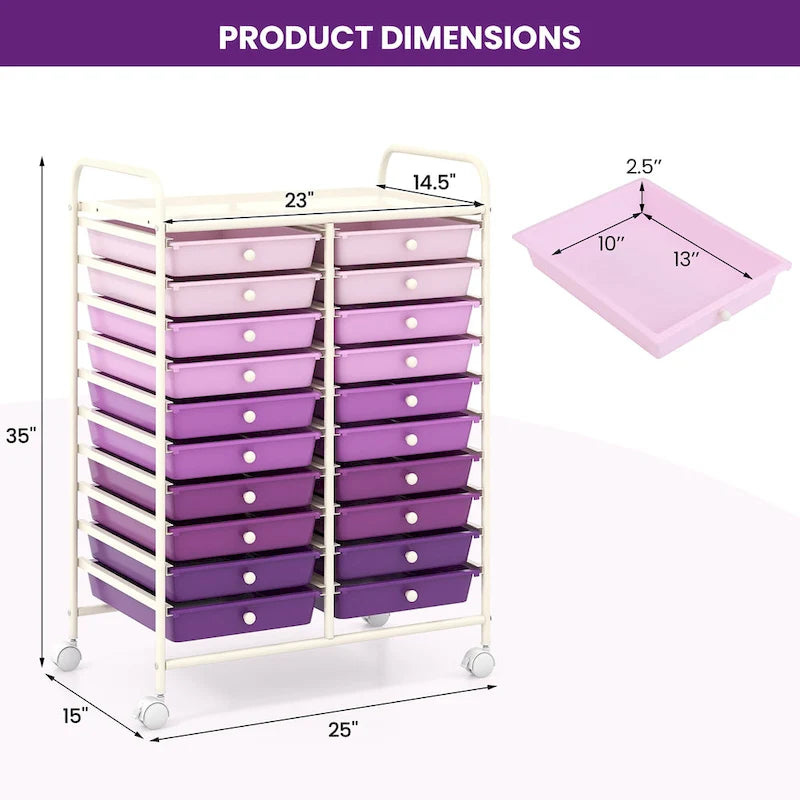 Gymax 20 Drawers Rolling Storage Cart Art Craft Organizer on Wheels