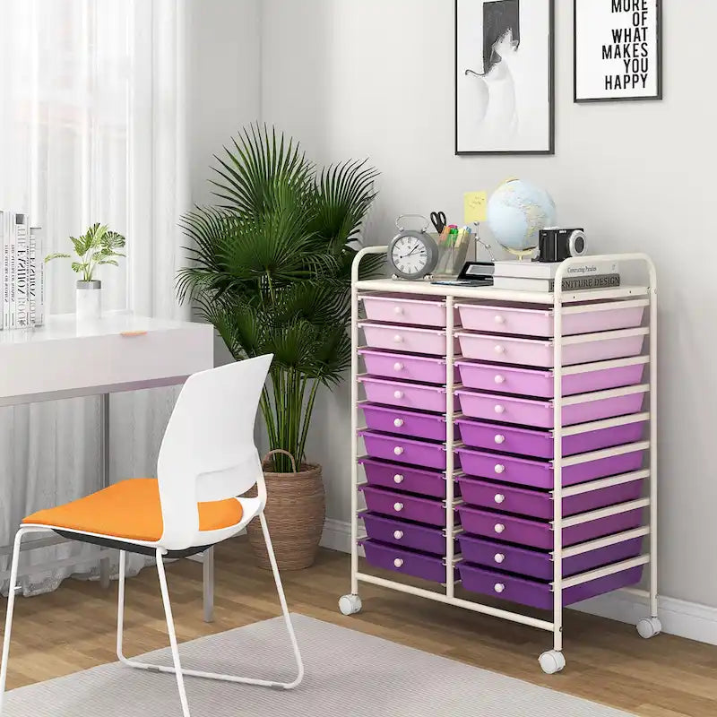 Gymax 20 Drawers Rolling Storage Cart Art Craft Organizer on Wheels