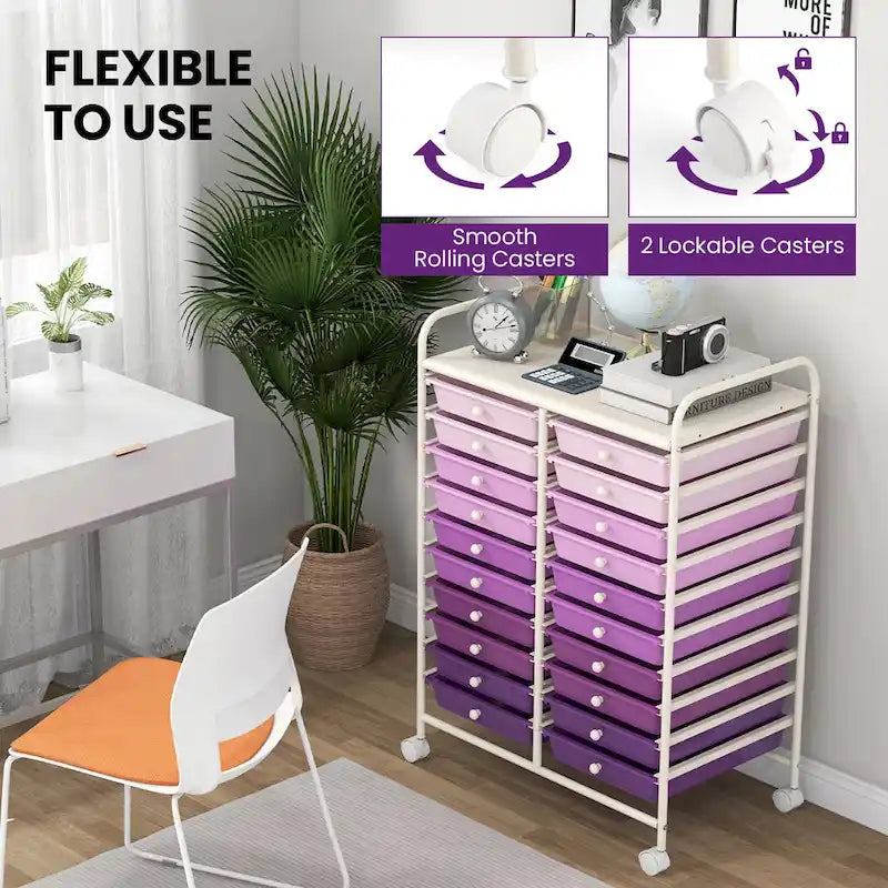Gymax 20 Drawers Rolling Storage Cart Art Craft Organizer on Wheels