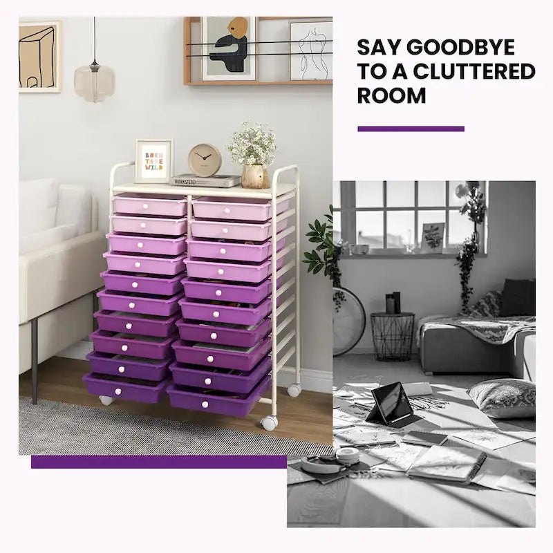 Gymax 20 Drawers Rolling Storage Cart Art Craft Organizer on Wheels