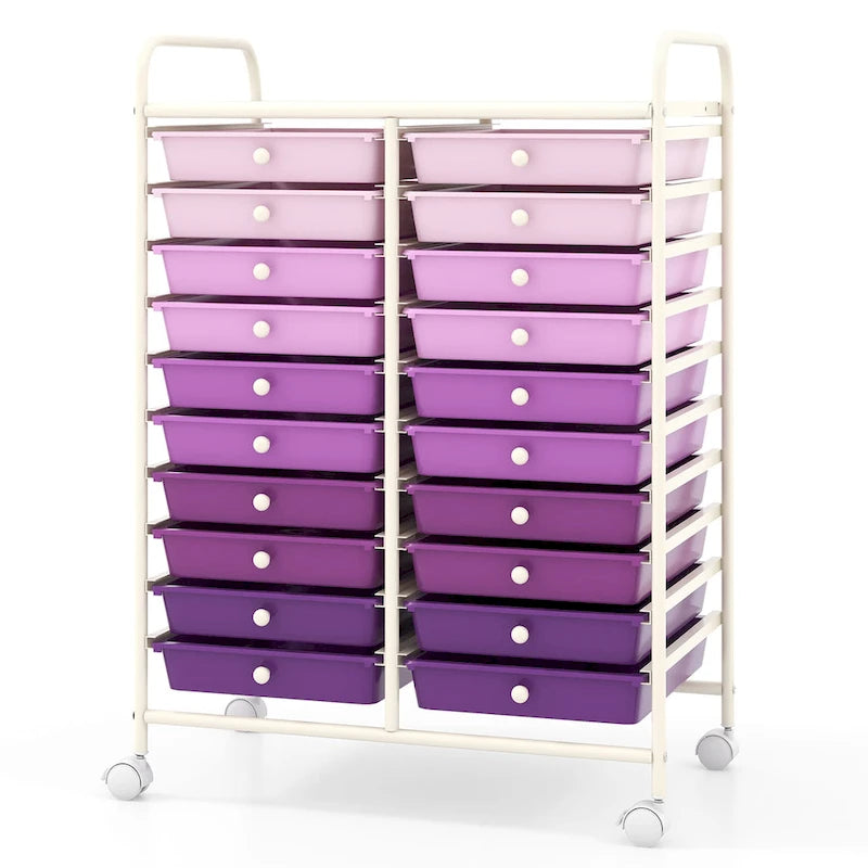 Gymax 20 Drawers Rolling Storage Cart Art Craft Organizer on Wheels