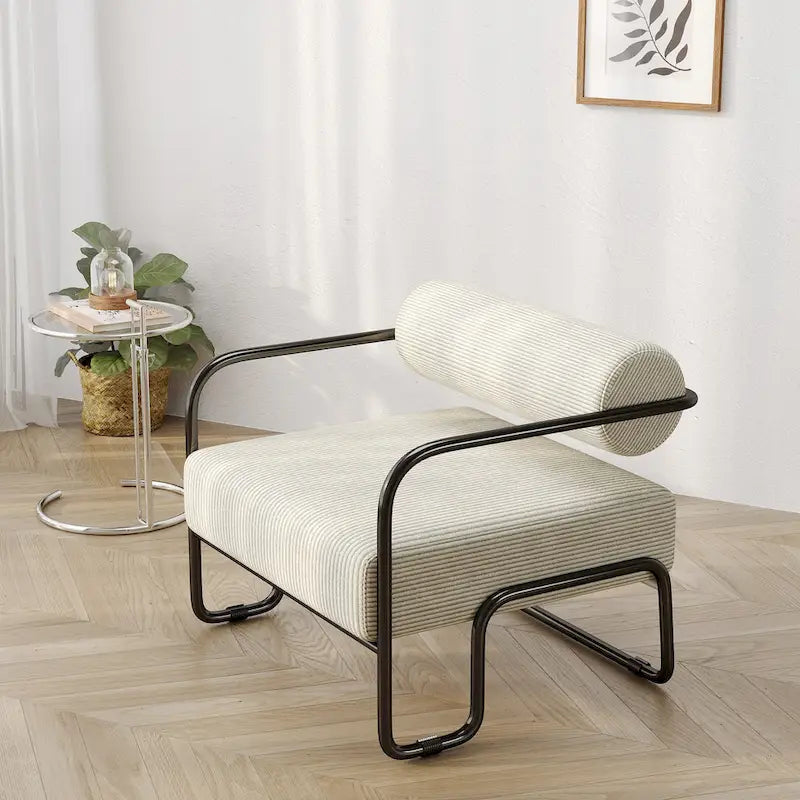 Living Room Corduroy Upholstered Accent Chair with Iron Frame