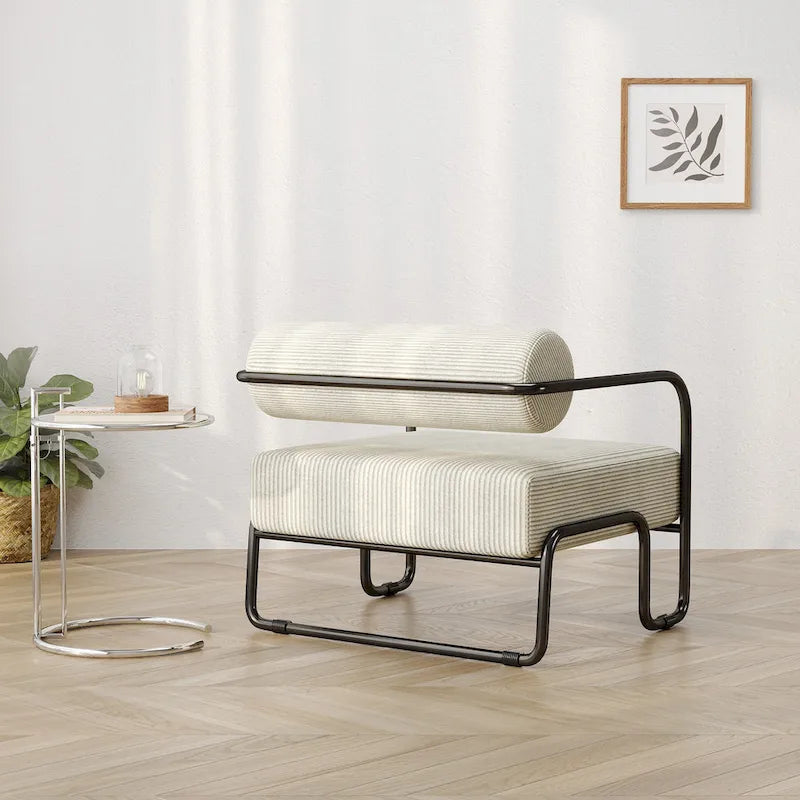 Living Room Corduroy Upholstered Accent Chair with Iron Frame