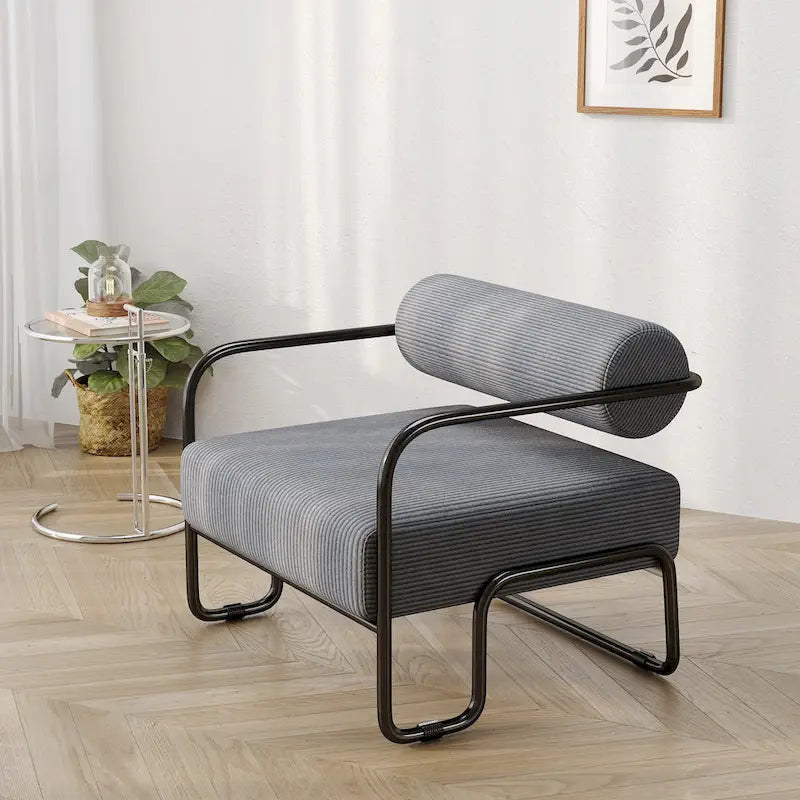 Living Room Corduroy Upholstered Accent Chair with Iron Frame