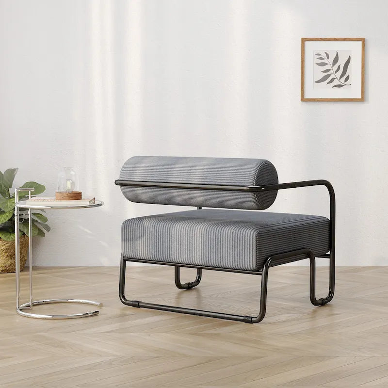 Living Room Corduroy Upholstered Accent Chair with Iron Frame