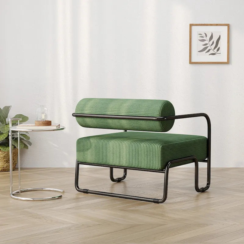 Living Room Corduroy Upholstered Accent Chair with Iron Frame