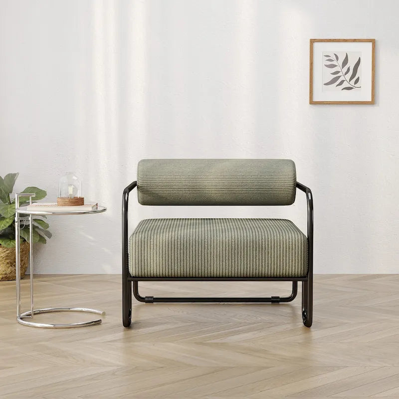 Living Room Corduroy Upholstered Accent Chair with Iron Frame