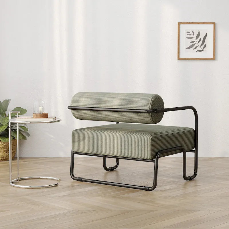 Living Room Corduroy Upholstered Accent Chair with Iron Frame