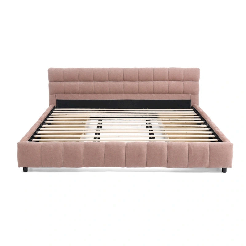 Upholstered Bed Platform King Bed Chenille Upholstered Frame Lattice Tufted Grounded Bed with 4 Bottom Drawers for Bedroom