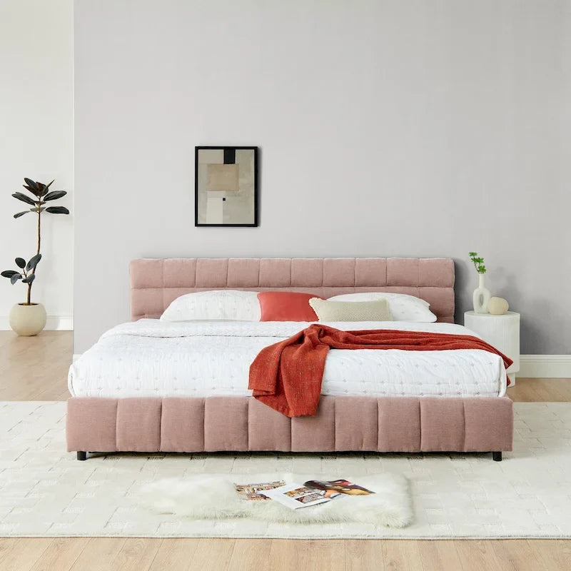 Upholstered Bed Platform King Bed Chenille Upholstered Frame Lattice Tufted Grounded Bed with 4 Bottom Drawers for Bedroom
