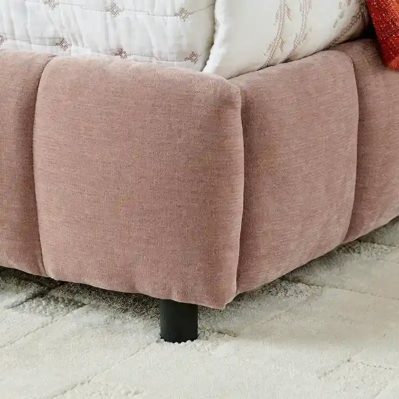 Upholstered Bed Platform King Bed Chenille Upholstered Frame Lattice Tufted Grounded Bed with 4 Bottom Drawers for Bedroom