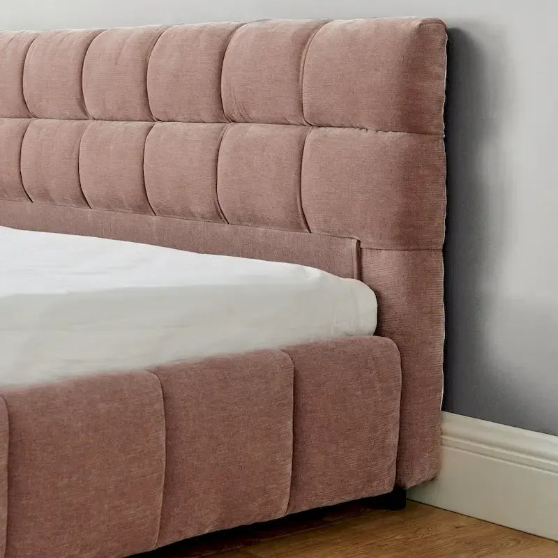 Upholstered Bed Platform King Bed Chenille Upholstered Frame Lattice Tufted Grounded Bed with 4 Bottom Drawers for Bedroom